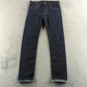 Uniqlo Jeans Mens 30x32*‎ Blue Dark Wash Selvedge Slim Straight Stretch Denim